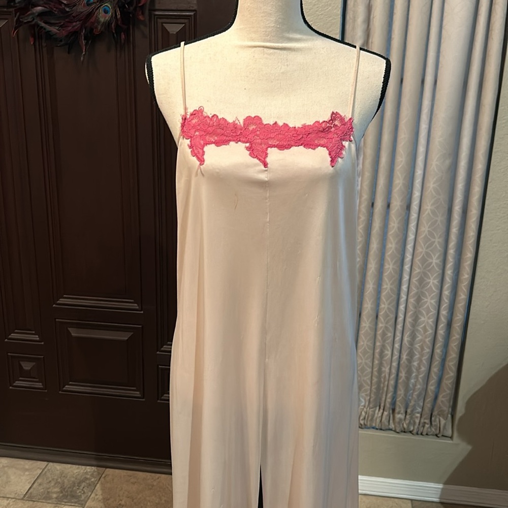 Vintage Lingerie Slip Dress with Pink Floral Lace